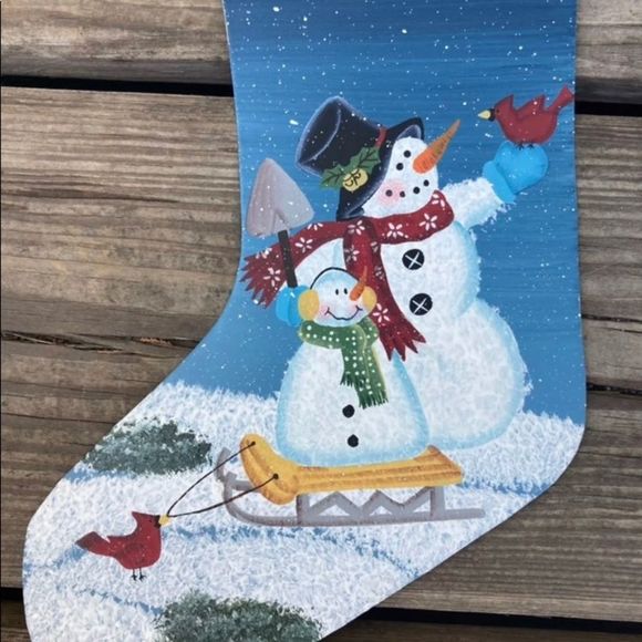 HAND PAINTED CHRISTMAS STOCKING METAL DECOR WALL ART - Picture 3 of 4